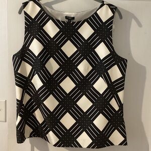 Talbots Silk Black and White Geometric Blouse